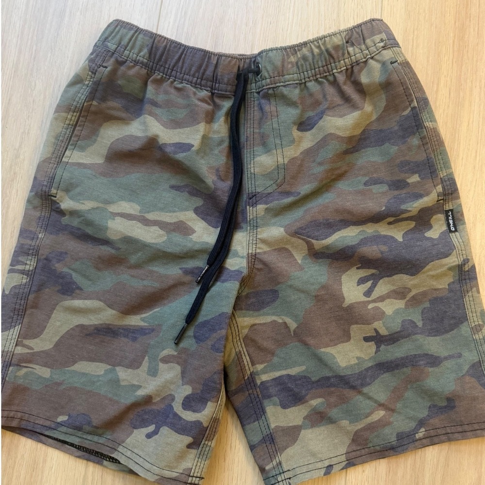 ONeill Kids Camo Hyperdry Hybrid Shorts Green Brown Size M